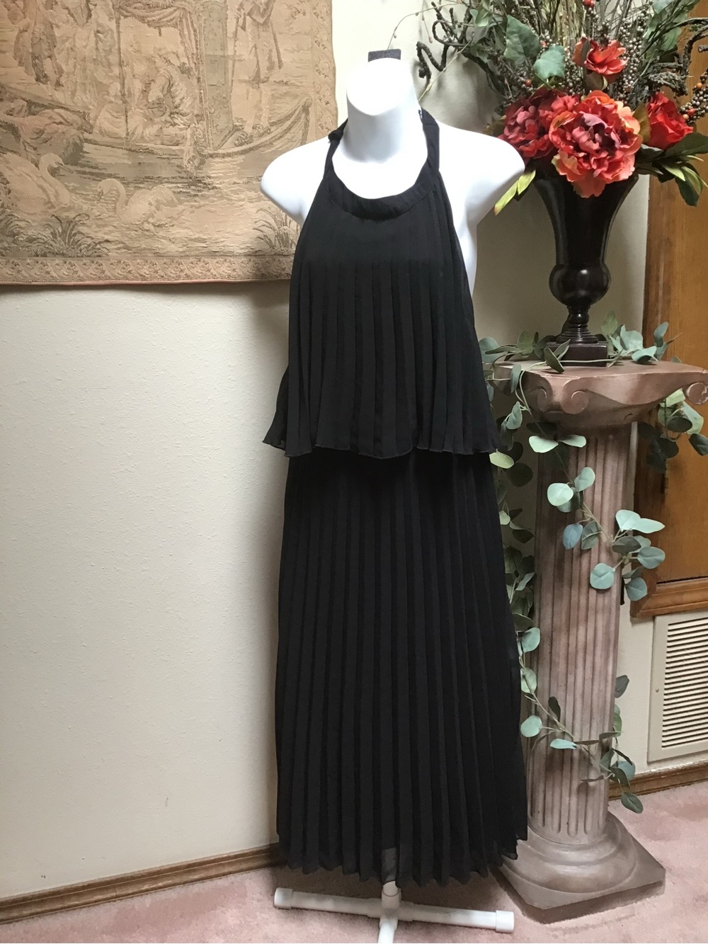 ASOS Black Pleated Halter Maxi Dress